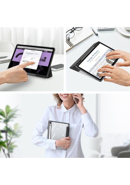 Samsung Galaxy Tab S9 Pu Deri Üç Katlı Stand Akıllı Kalem Tutucu Tablet Kılıfı (Yurt Dışından)