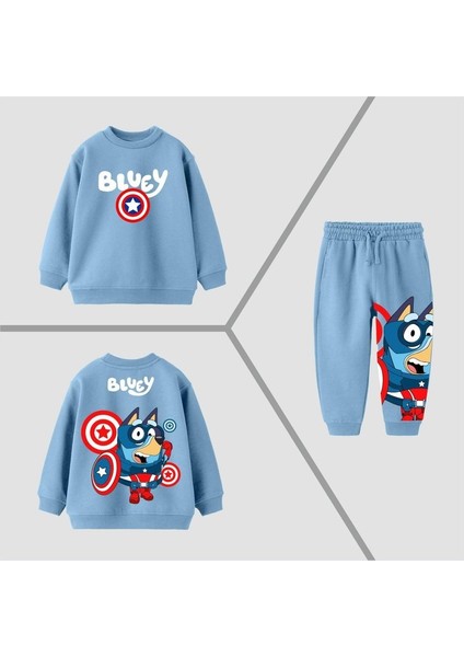 Bluey Kaptan Amerika Baskılı Sweatshirt Alt Üst Takım