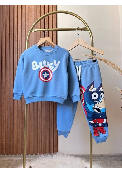 Bluey Kaptan Amerika Baskılı Sweatshirt Alt Üst Takım