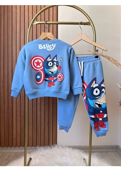 Bluey Kaptan Amerika Baskılı Sweatshirt Alt Üst Takım