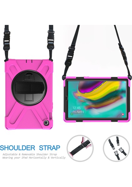 X Shape 360 ​​derece Dönebilen Pc Silikon Combo Kabuk Samsung Galaxy Tab S5E SM T720 ROSE Için Omuz Askısı Tablet Kılıfı (Yurt Dışından)