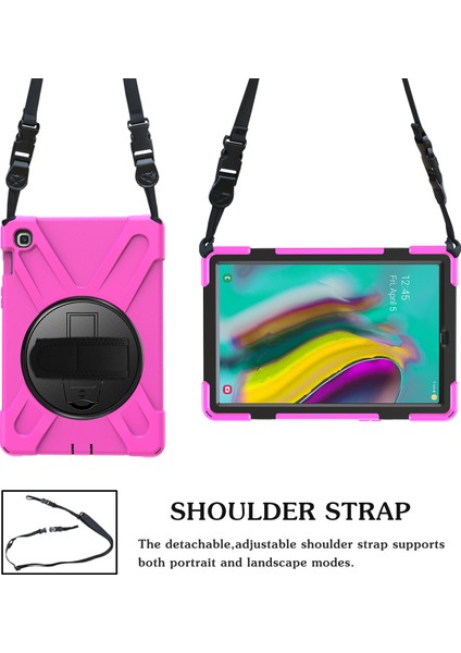 X Shape 360 ​​derece Dönebilen Pc Silikon Combo Kabuk Samsung Galaxy Tab S5E SM T720 ROSE Için Omuz Askısı Tablet Kılıfı (Yurt Dışından)
