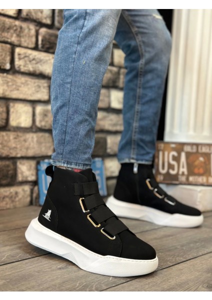 BA0142 Bantlı Erkek Yüksek Taban Siyah Spor Bot