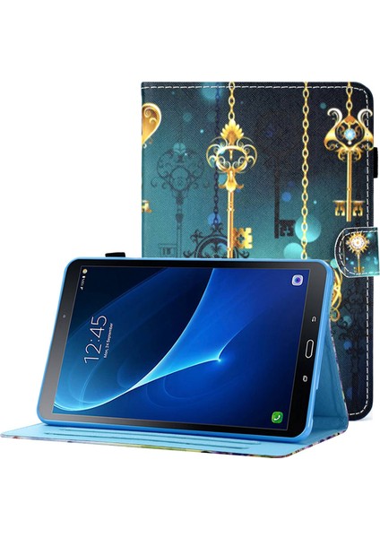 Samsung Galaxy Tab A 10.1 (T580 T585) Için Anti Drop Deri Dikişli Manyetik Kapatma Standı Kart Yuvaları Tablet Kılıfı (Yurt Dışından)