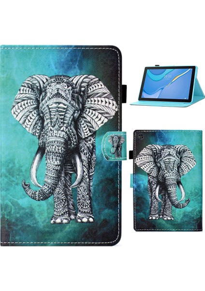 Samsung Galaxy Tab A9 Desen Baskı Dikiş Deri Fil Tablet Kılıfı (Yurt Dışından)