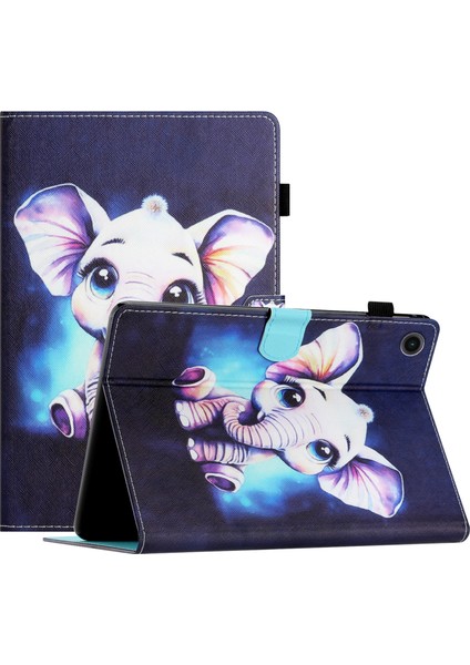 Samsung Galaxy Tab A9 Desenli Otomatik Uyku uyandırma Pu Deri Fil Tablet Kılıfı (Yurt Dışından)