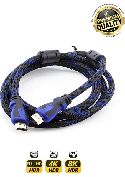 Hdmı To Hdmı Örgülü Sağlam 3D 4K Full Hd HDMI Tv ve Bilgisayar Görüntü Kablosu Kablosu