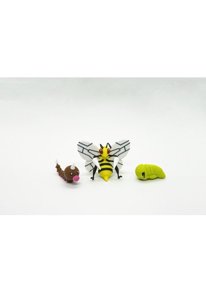 Weedle - Kakuna - Beedrill Pokemon 3D Model Evrim 3lü Tüm Set