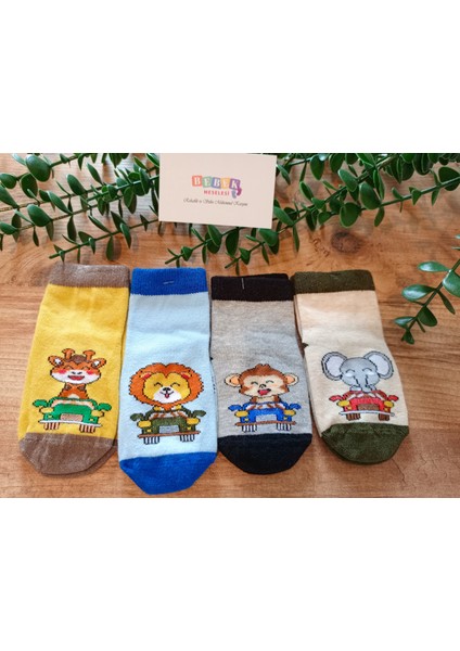 4'lü Bearba Desen Erkek Bebe Kaydırmaz Taban Mevsimlik Soket Çorap