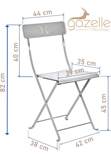 Gazelle Katlanır Metal Sandalye, Balkon Sandalye, Restoran Sandalye, Kamp Sandalye, 2 Adet