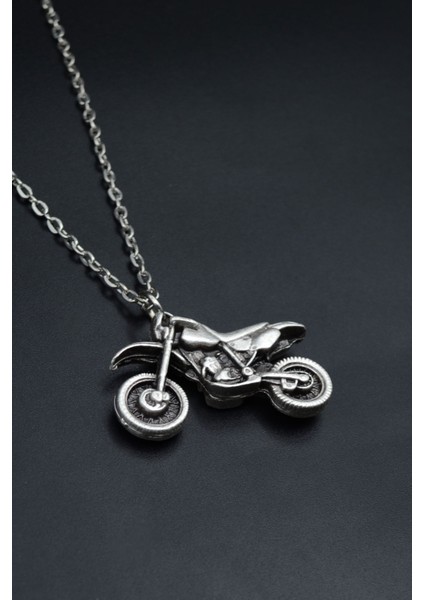 Cross Motor Gümüş Kaplama Unisex Düz Zincir Kolye kod 791