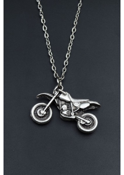Cross Motor Gümüş Kaplama Unisex Düz Zincir Kolye kod 791