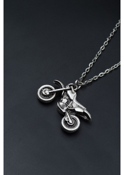 Cross Motor Gümüş Kaplama Unisex Düz Zincir Kolye kod 791