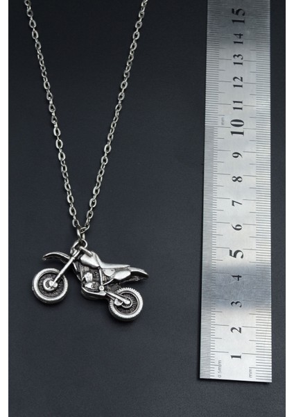 Cross Motor Gümüş Kaplama Unisex Düz Zincir Kolye kod 791
