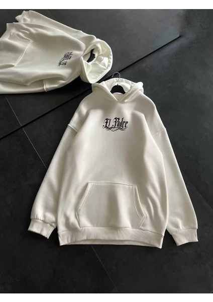 Üç Iplik Penye Uzun Kol Kapşonlu Baskılı Sweatshirt - Beyaz