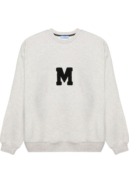 Nakış Harf Baskılı Sweatshirt Gri