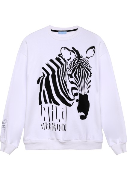 Zebra Baskılı Sweatshirt Beyaz