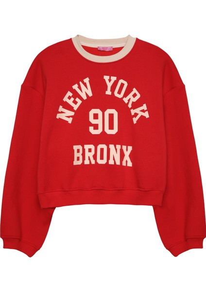 Baskı Detaylı Oversize Sweatshirt Kırmızı