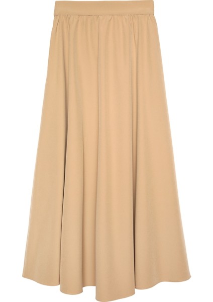 Beli Lastikli Midi Boy Basic Etek Bej