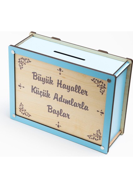 Tekno Trust Deep Creative Parabox Hedef Kumbarası Mavi Krem Rengi Ahşap Kilitli