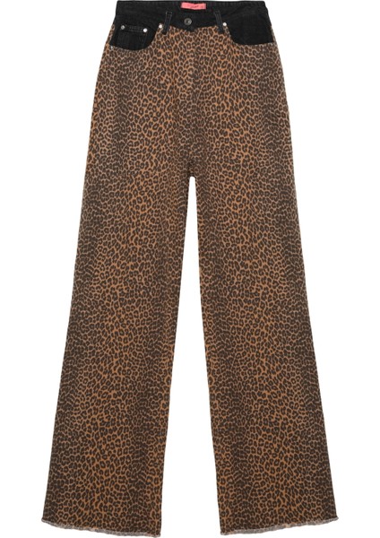 Leopar Desenli Garnili Pantolon Bej