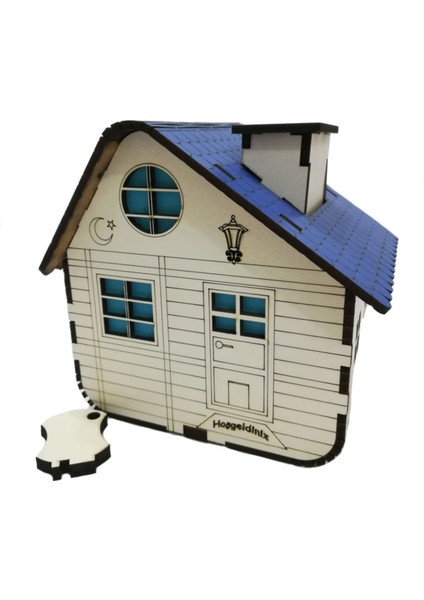 Ahşap Mavi Dağ Evi Kumbara, Dekoratif ve Şık Tasarım, Beyaz Renkli