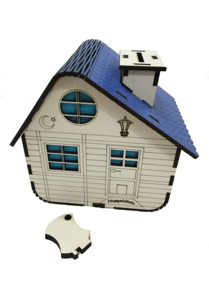 Ahşap Mavi Dağ Evi Kumbara, Dekoratif ve Şık Tasarım, Beyaz Renkli fiyatları