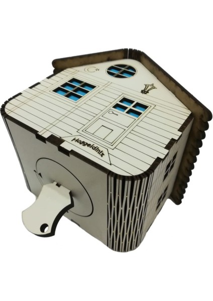 Ahşap Mavi Dağ Evi Kumbara, Dekoratif ve Şık Tasarım, Beyaz Renkli fırsatları