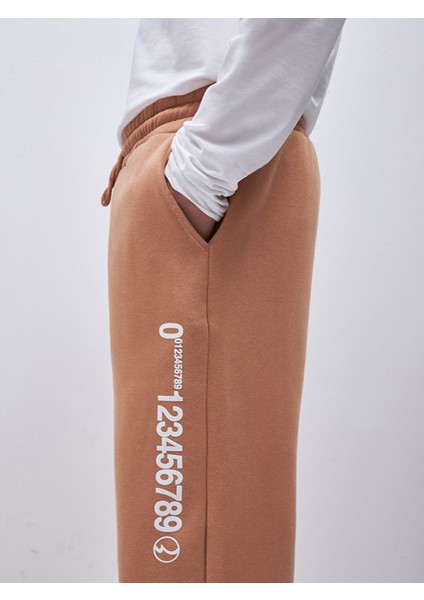 Sloganlı Jogger Camel Eşofman