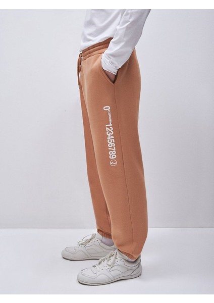 Sloganlı Jogger Camel Eşofman