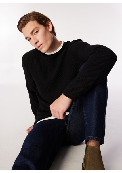 Bisiklet Yaka Basic Düz Siyah Erkek Kazak J4WM-KZK4300