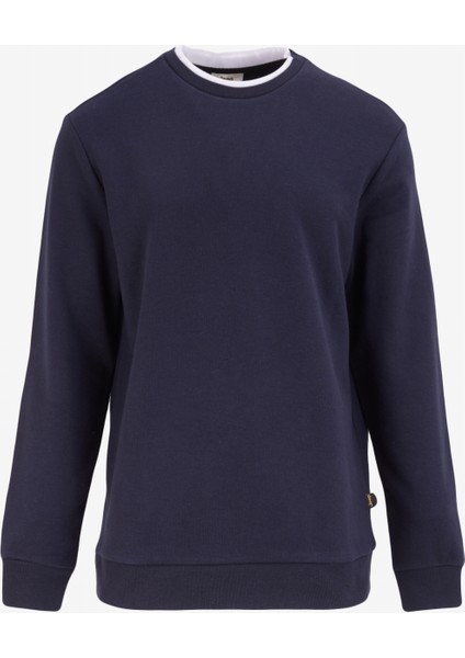 Bisiklet Yaka Düz Lacivert Erkek Sweatshırt J4WM-SWT7355