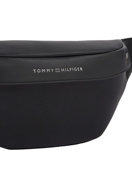 Tommy Hilfiger Siyah Erkek Bel Çantası Th Corp Texture Bumbag