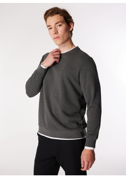 Bisiklet Yaka Düz Antrasit Melanj Erkek Sweatshırt J4WM-SWT7355