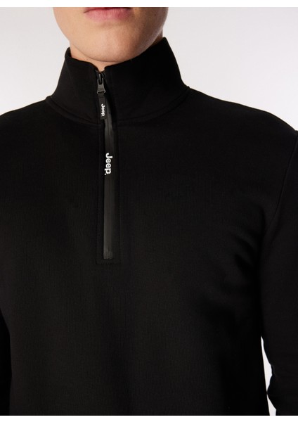 Dik Yaka Düz Siyah Erkek Sweatshırt C4WM-SWT4256 fırsatları