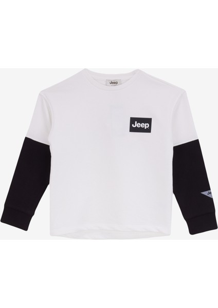 Blok Desenli Erkek Çocuk Siyah - Ekru Sweatshırt J4WB-SWT7761