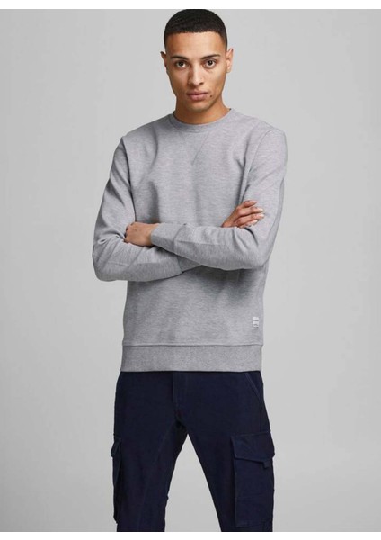 Düz Yaka Gri Erkek Sweatshırt 12181903_JJEBASIC Sweat Crew Neck N