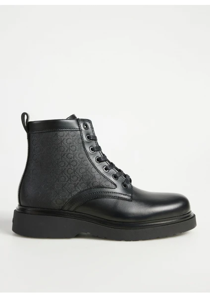 Calvin Klein Deri Siyah Erkek Bot Lace Up Boot W/ Zıp Mono