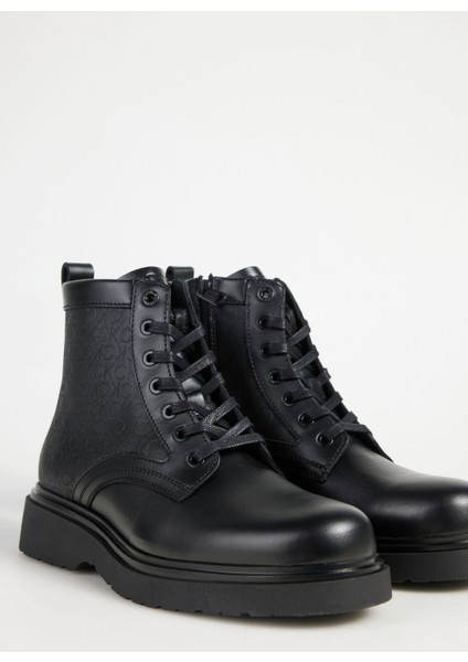 Calvin Klein Deri Siyah Erkek Bot Lace Up Boot W/ Zıp Mono