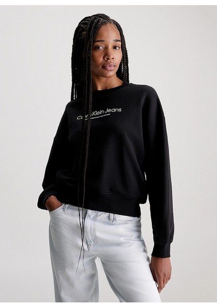 Yuvarlak Yaka Baskılı Siyah Kadın Sweatshırt Instıtutıonal Graphıc Reg Cn