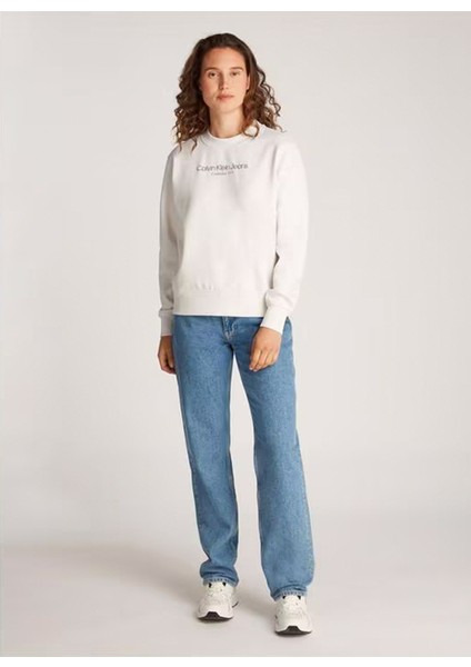 Yuvarlak Yaka Baskılı Beyaz Kadın Sweatshırt Instıtutıonal Graphıc Reg Cn