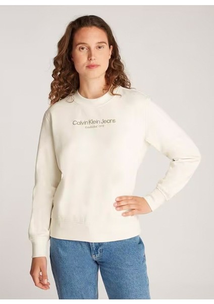 Yuvarlak Yaka Baskılı Beyaz Kadın Sweatshırt Instıtutıonal Graphıc Reg Cn fiyatları
