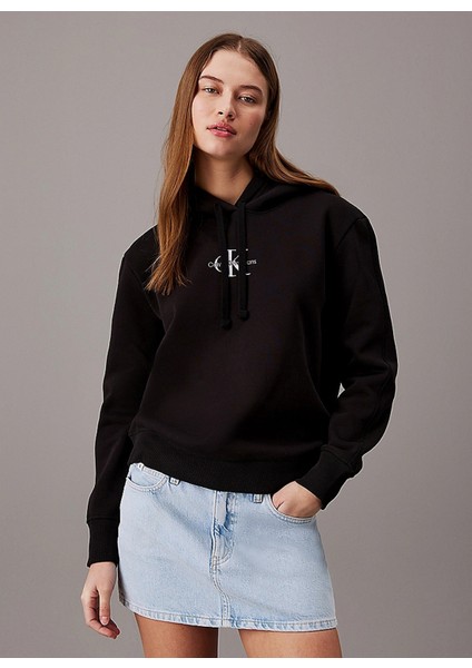 Kapüşon Yaka Nakışlı Siyah Kadın Sweatshırt J20J223536BAN fiyatları