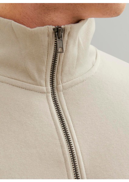 Dik Yaka Ekru Erkek Sweatshırt 12250747_JJEBRADLEY Sweat Half Zıp fırsatları
