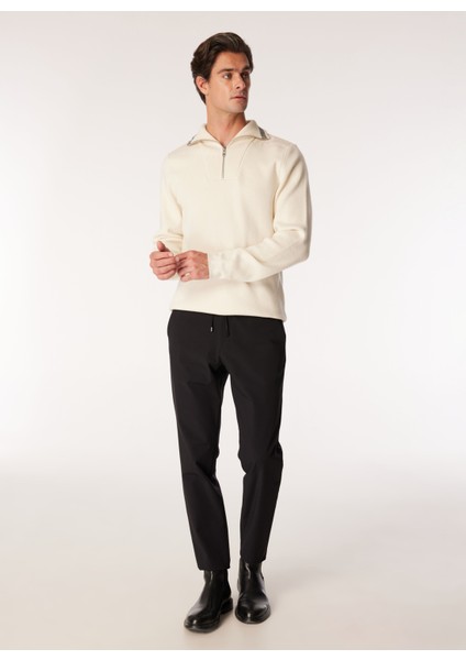 Bağlamalı Bel Normal Paça Siyah Erkek Chino Pantolon F4WM-PNT F56