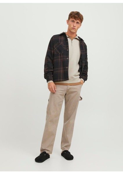 Dik Yaka Ekru Erkek Sweatshırt 12250747_JJEBRADLEY Sweat Half Zıp