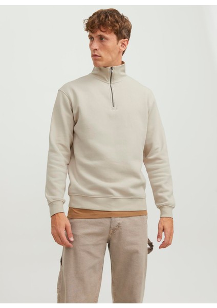 Dik Yaka Ekru Erkek Sweatshırt 12250747_JJEBRADLEY Sweat Half Zıp modelleri