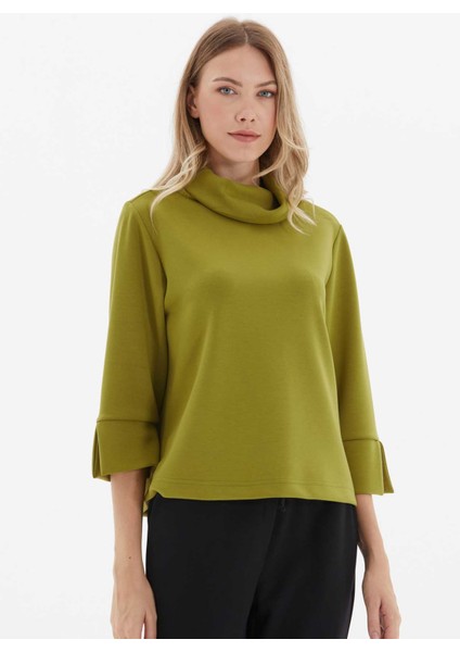 Degaje Yaka Düz Yeşil Kadın Bluz 24KSL8950 fiyatları
