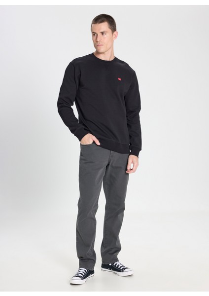 Bisiklet Yaka Siyah Erkek Sweatshırt W242726001 Siyah Logo Sweatshirt