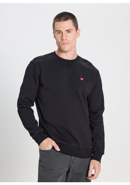 Bisiklet Yaka Siyah Erkek Sweatshırt W242726001 Siyah Logo Sweatshirt fırsatları